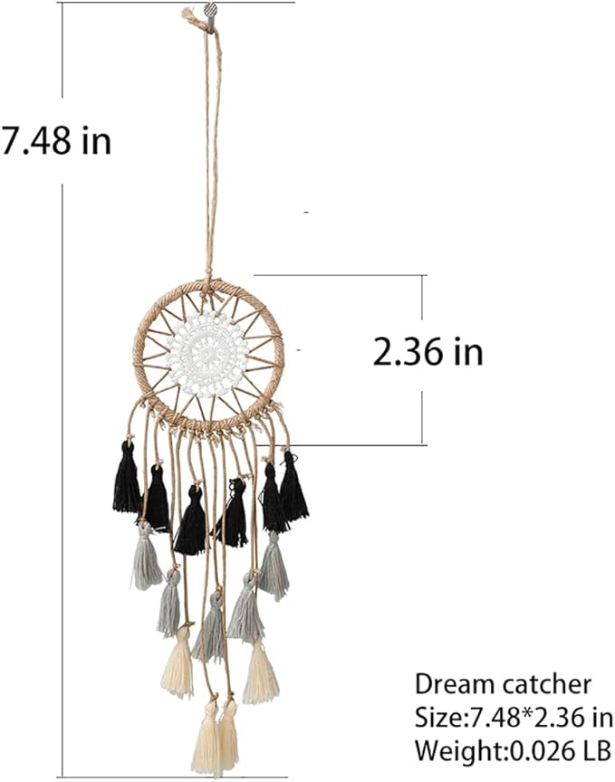 Artilady Small Dream Catcher for Cars - Bohemian Mini Dream Catchers for Cars Rear View Mirror Hanging Decoration (Black Grey White)