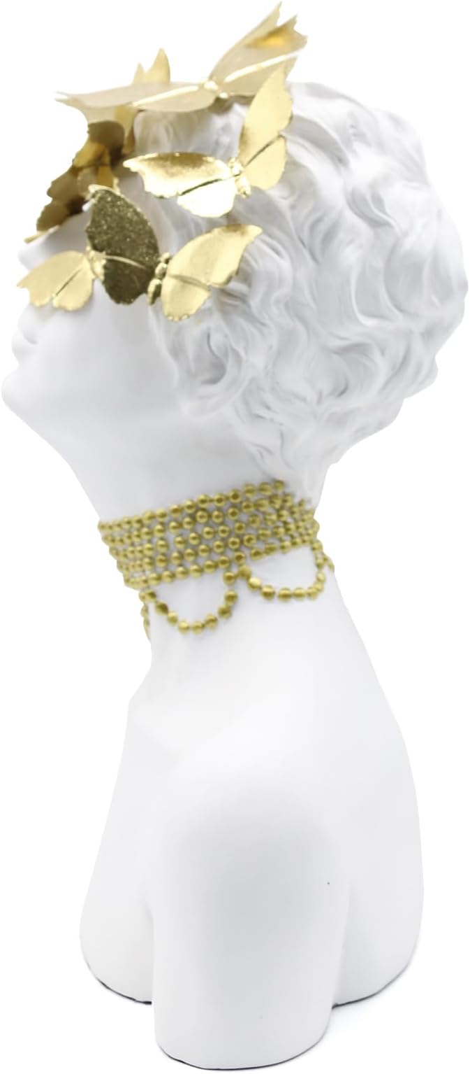 Lukitas Lady Bust Figurine Home Decor, Art Butterfly Kiss Princess Statue and Sculpture, Creative Desktop Decoration for Office Living Room, White, Resin 14.5''
