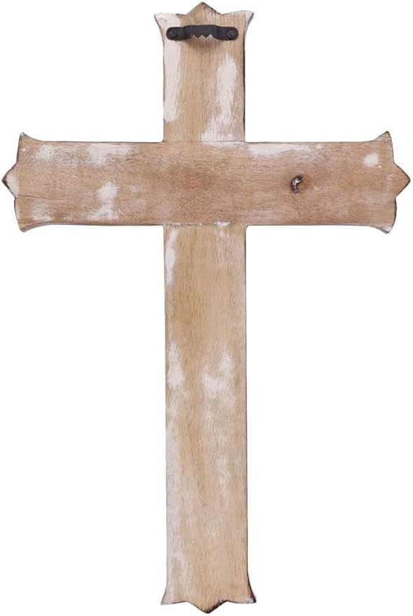 S.B.ARTS Christian Wooden Wall Cross Handmade Antique Design Hanging Wall Crucifix with Hand Carvings Hanging Cross for Wall Decor Church Hanging Ornament, Living Room Home Decor Small 8 Inches- White