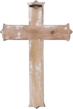 S.B.ARTS Christian Wooden Wall Cross Handmade Antique Design Hanging Wall Crucifix with Hand Carvings Hanging Cross for Wall Decor Church Hanging Ornament, Living Room Home Decor Small 8 Inches- White