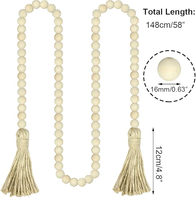 Sivya 3Pcs Farmhouse Beads Wood Bead Garland with Tassels