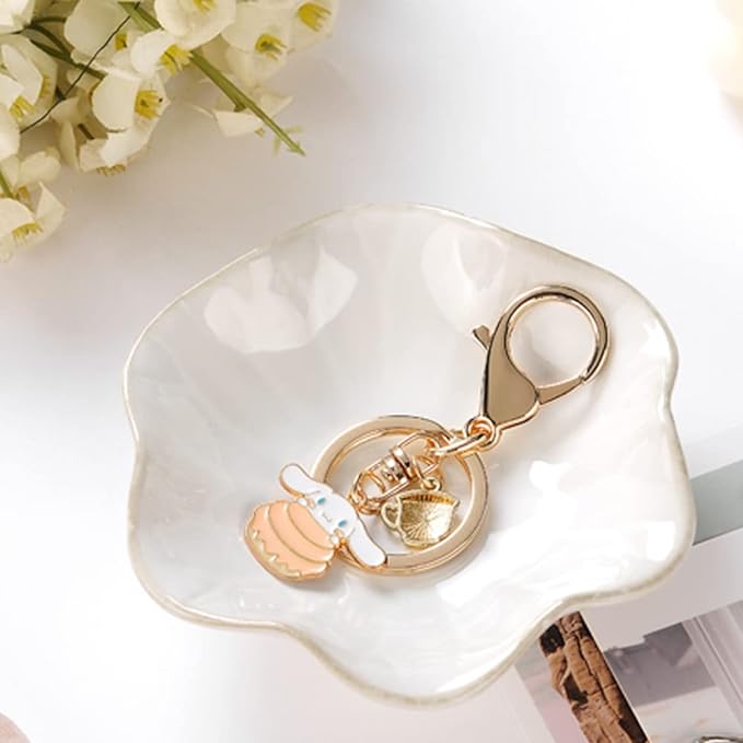 2PCS Lotus Leaf Shape Ring Holder Dish, Small Key Bowl, Ceramic Trinket Tray Jewelry Dish Organizing Necklace Earrings for Mom Friend Sister, All Jewelries Are NOT Included.White+Light Green.