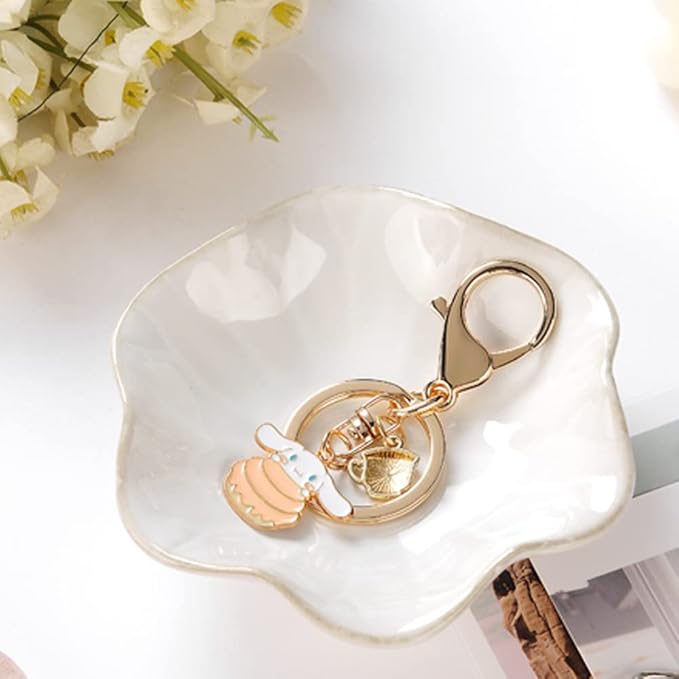 2PCS Lotus Leaf Shape Ring Holder Dish, Small Key Bowl, Ceramic Trinket Tray Jewelry Dish Organizing Necklace Earrings for Mom Friend Sister, All Jewelries Are NOT Included.White+Crystal Green.