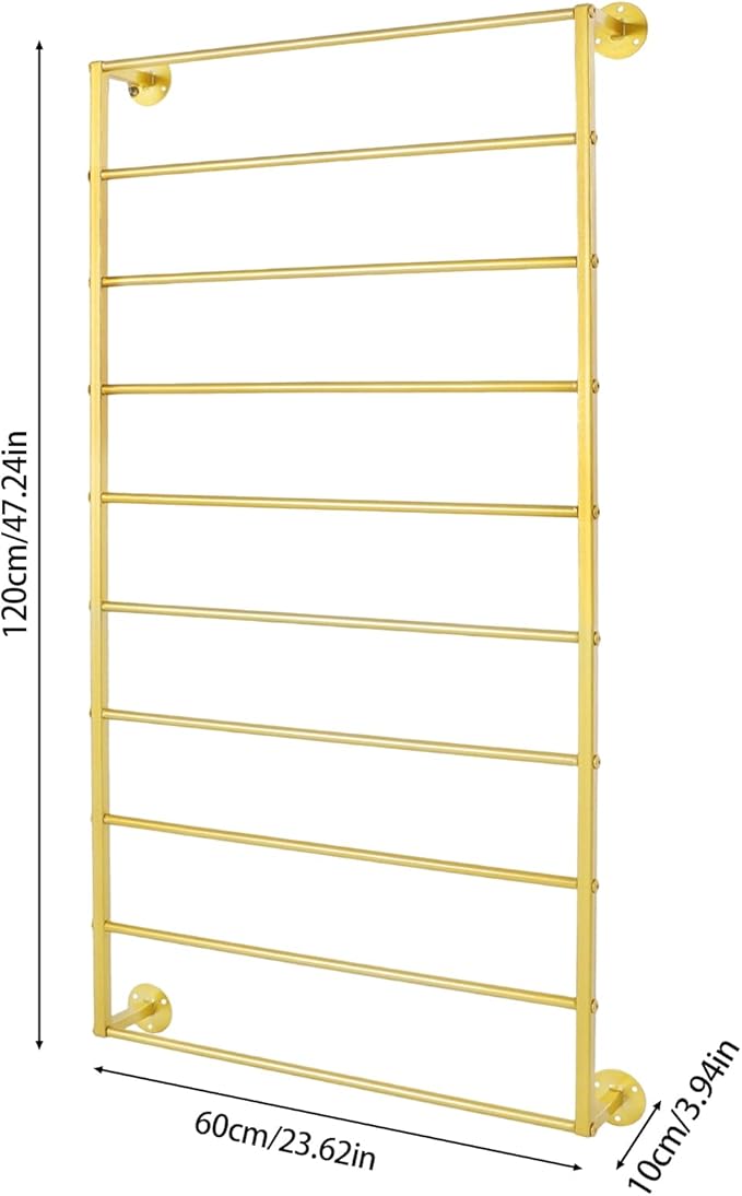 Wall Mounted Scarf Rack,Wall Display Rack,10 Layer Towels Storage Rack,Wall Wrapping Paper Ribbon Organizer,Silk Scarves Hijab Hanger for Flower Shop Retail Store (Gold)