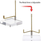 Hipiwe Clear Acrylic Display Stand Holder with Adjustable Metal Arms Display Easel Stands for Gemstones Fossils Minerals Agate Slabs Plates Crystals Saucers Collectibles, 3.1x3.1x4.5 inch