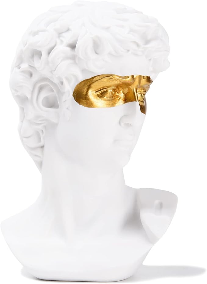 BRABUD Greek Mask David Man Bust Statue Resin White Gold Classic Roman Sculpture Modern Art Home Office Study Room Bookshelf Decor Collectible Gift TQGJBS342