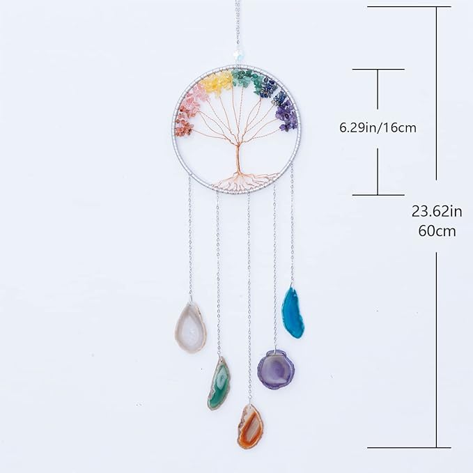 Gem Dream Catchers Agates 7 Chakra Gemstone Wall Hangings Tree of Life Meditation Ornament Home Chakra Feng Crystals Decor Stone…
