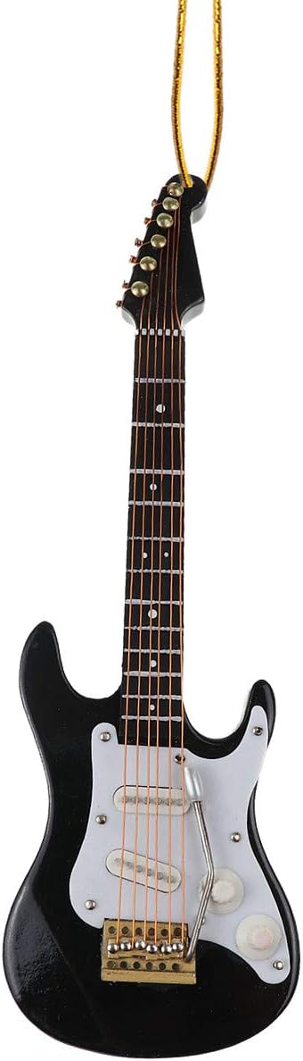 Wooden String Miniature Electric Guitar Hanging Ornament Mini Musical Instrument Replica Holiday Tree Home Decoration Display Ornament (5.49" Electric Guitar)