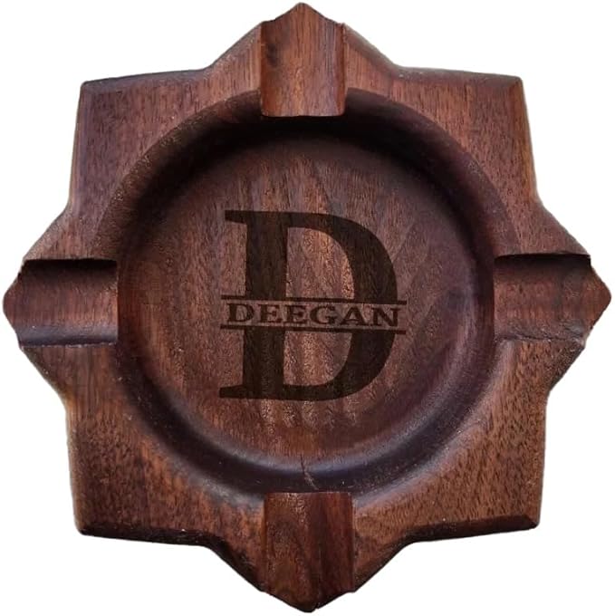 Personalized Name Walnut Cigar Ash Tray for Men Custom Wooden Cigar Ashtray Monogramed Men Ashtray Gifts for Father's Day Husband Fathers Groomsmen Papa Grandpa (Retro Tray)