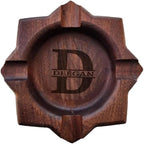Personalized Name Walnut Cigar Ash Tray for Men Custom Wooden Cigar Ashtray Monogramed Men Ashtray Gifts for Father's Day Husband Fathers Groomsmen Papa Grandpa (Retro Tray)