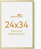 24x34 Aluminum Metal Picture Frame,Tempered Glass Gold Photo Frame 24x34 for Family Photo,Posters,Art,Document to Wall Mount Horizontally or Vertically