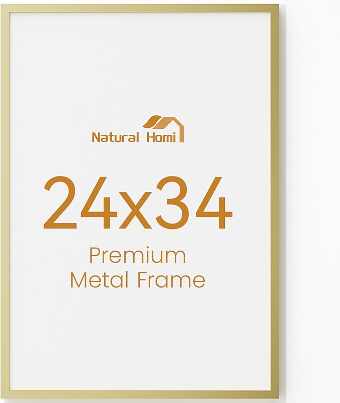 24x34 Aluminum Metal Picture Frame,Tempered Glass Gold Photo Frame 24x34 for Family Photo,Posters,Art,Document to Wall Mount Horizontally or Vertically