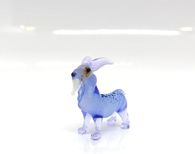 Goat Micro Tiny Figurines Hand Blown Glass Art Animals Collectible Gift Home Décor (Blue Purple)