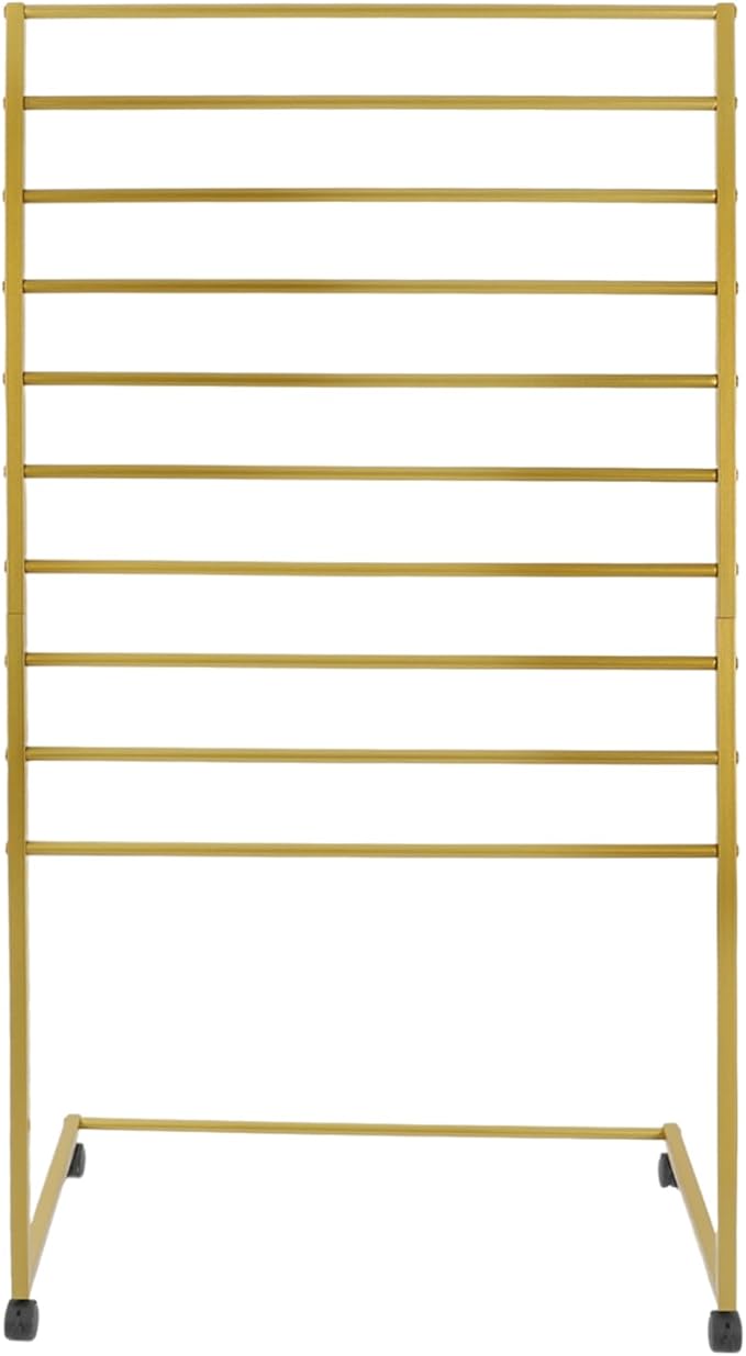 Scarf Organizer, 10-Tier Metal Scarf Display Stand with Wheels, Freestanding Scarf Display Rack, Retail Store Towel Rack, Ties Belt Pants Hanging Rack, for Boutique Display, Home (Gold-10 Rods)