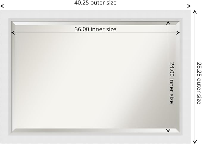 Amanti Art White Wall Mirror 28x40 Blanco White Rectangle Bathroom Mirror for Wall Decor Living Room, Large Modern Wood Frame, Hangs Horizonally and Vertically, Bathroom Decor, Beveled Edge