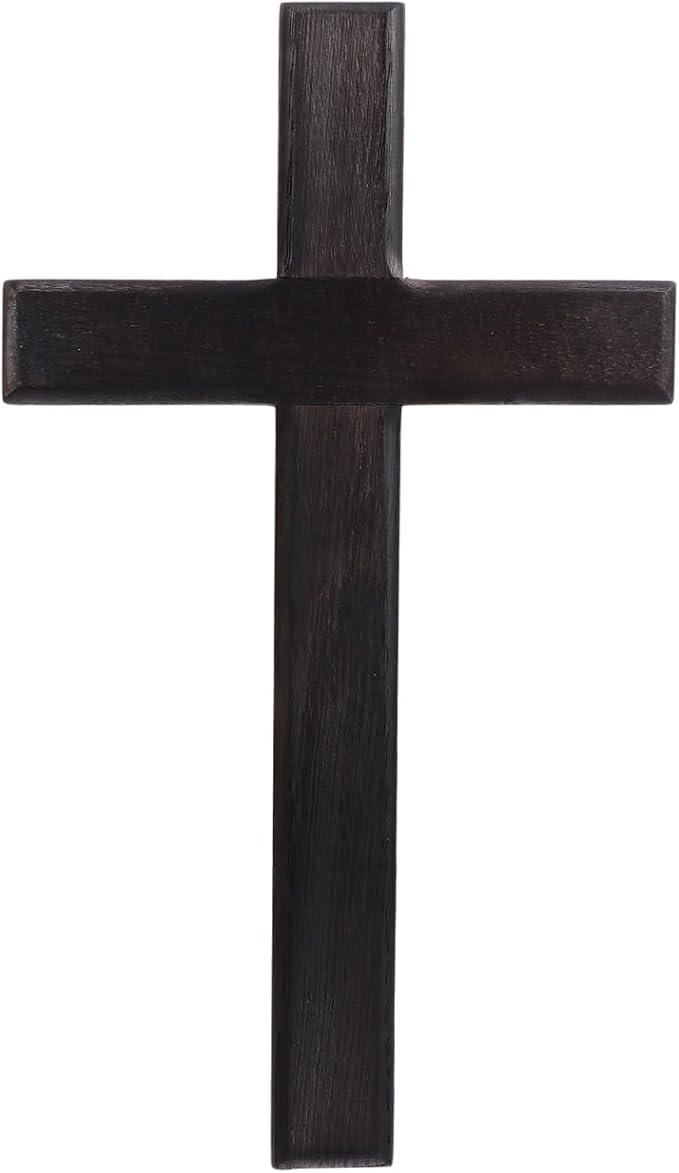 BESPORTBLE Cross for Wall Decor: 11 Inch Large Wooden Crosses Hanging Art for Home Bedroom Prayer Room Rustic Christian Catholic Metal Iron Crucifix Wood Black Craft
