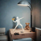 Banksy Street Graffiti Art Statue,Throwing Flower Boy Figurine,Resin Statue Ornaments,Living Room Dining Desk Decorations,Bookshelf Decorative Objects,Modern Home Decor(8.6"/White)