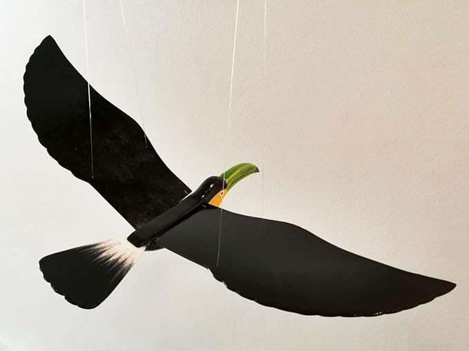 WitnyStore 24" Black Green Yellow Toucan Wooden Flying Bird Mobile Kinetic Hanging Sculpture for Adult Collectors Handcrafted Room Decoration Display Art Dynamic Overhead Ornament