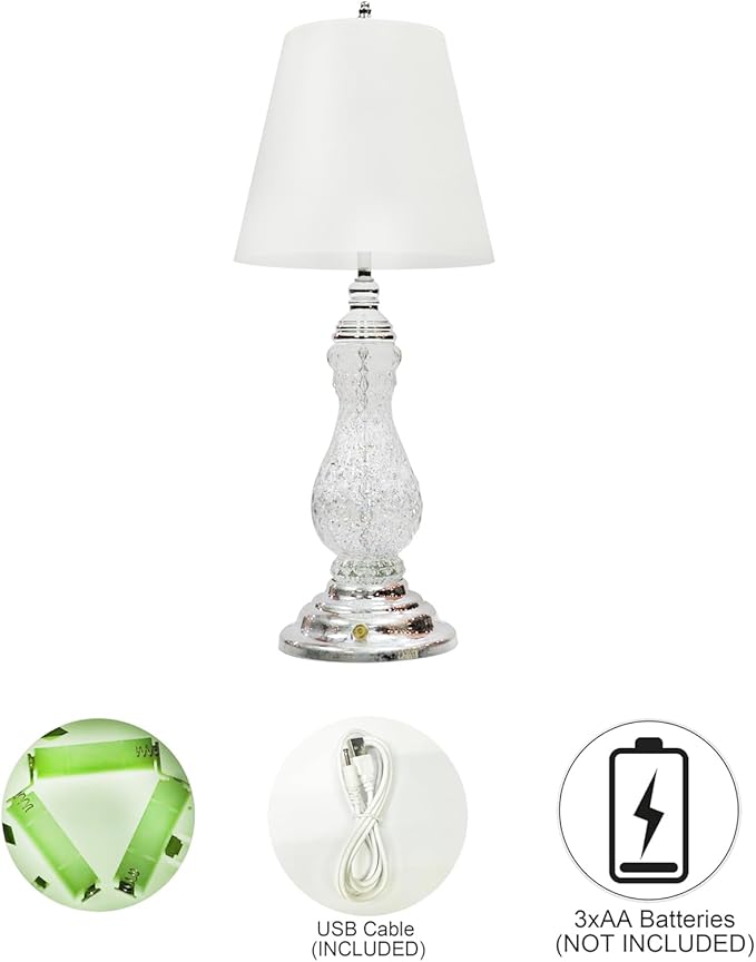 MOMENTS IN TIME Table Lamp Glitter Spinning Water Globe LED USB Battery Powered Lighted Snow Globe Lamp Elegant Shade Decorative Accent for Home Bedroom Living Room 17.5”H