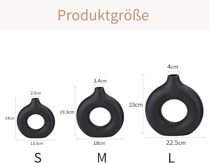 CEMABT Donut Vase Black Hollow Ceramic Vase for Flowers Handmade Minimalist Boho Style Decor for Wedding Dinner Table Party Living Room Office Bedroom