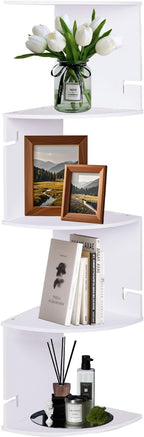 ShellKingdom Corner Shelf Wall Mount, 5 Tier Corner Bookshelf, Floating Display Shelves for Home, Living Room, Bedroom, Office, Bathroom, Small Spaces Decorations, 7.87 X 7.87 X 33.46 INCHES (White)
