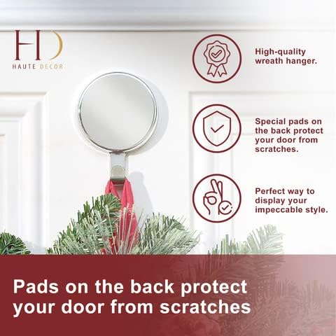 Haute Decor Attract Magnetic Wreath Hanger (Textured Silver) - Set of 2 Magnets - for 2 Metal Doors/Surfaces or 1 Single-Pane Glass Door/Window -Will not Work on Double-pane Glass or Thick Glass