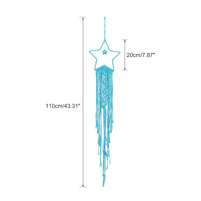 MECCANIXITY Macrame Dream Catchers, Sky Blue Handmade Star Design Woven Cotton Dream Catcher Wall Hanging for Home Bedroom Decoration Ornament Craft Gift