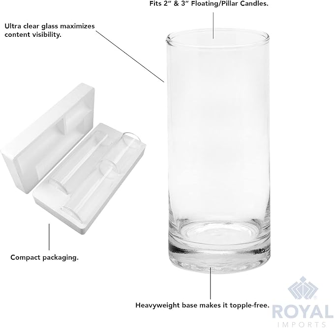 Royal Imports Glass Cylinder Vases for Centerpieces – Set of 3 Clear Hurricane Vases for Wedding, Table Decor, Floating Candles, Flowers, Candle Holders, Extra Tall Clear Vase Set, 6" / 8” / 11”