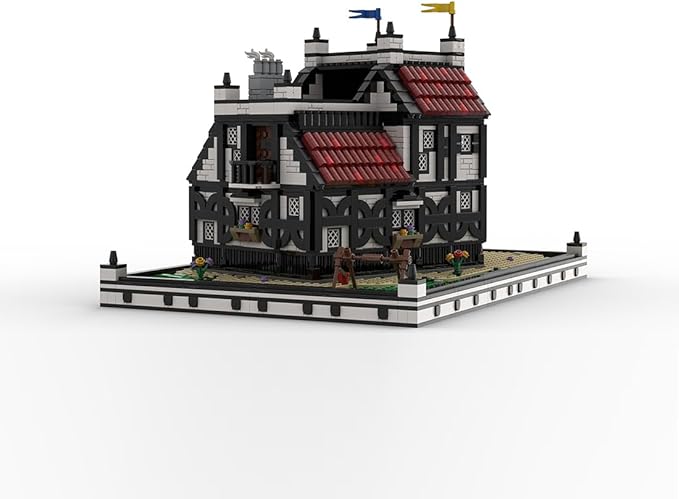 Medieval Village House Building Blocks Set, MOC-210215 Medieval Village Hotel Modular Model, Detailed Interior Furnishings, 2720PCS Collectible Model for Adults