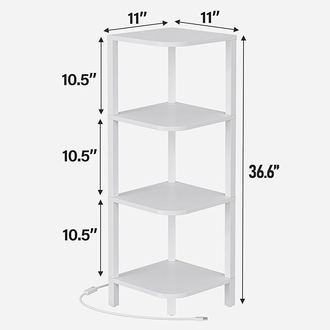 TUTOTAK Corner Shelf, 4-Tier Corner Bookshelf for Small Space, Narrow Display Corner Shelf Stand with Storage Rack, for Living Room, Bedroom, White BS08BW004L