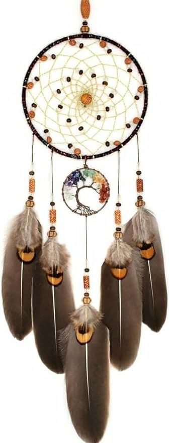 MOONFLY Dream Catcher Handmade Traditional Feather Dreamcatcher Hanging Home Wall Decoration Craft Ornament for Home, Bedroom, Kids, Boys Native American Style Décor (Brown Life Tree)