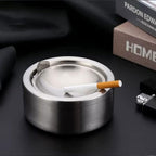 Nescope Stainless Steel Windproof Ashtray with lid Flip Top Ashtray for Indoor or Outdoor Use Ash Holder for Smokers Desktop Smoking Ashtray Home Office Decoration Classic Metal a Lid Ashtreys