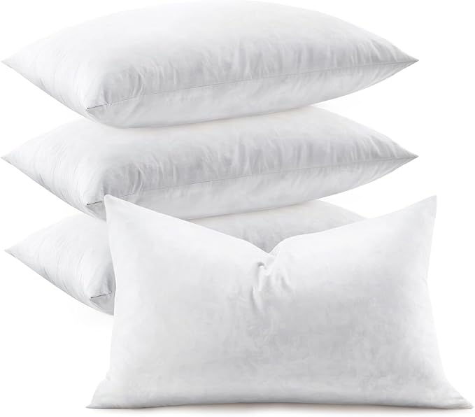 Feather Throw Pillow Inserts Set of 4, Soft Fluffy Rectangle 12 x 24 Inches Decorative Pillow Insert, Feather and Down Filled Euro Pillows for Bed, Couch and Cushion