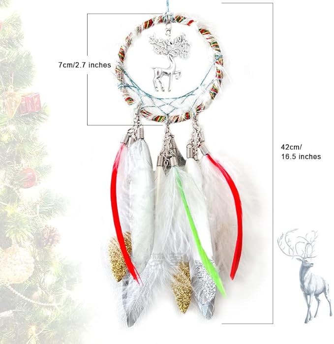 Reindeer Small Dream Catcher Car Rear View Mirror Pendant Car Charms Rearview Mirror Hanging Accessories Handmade Dreamcatcher