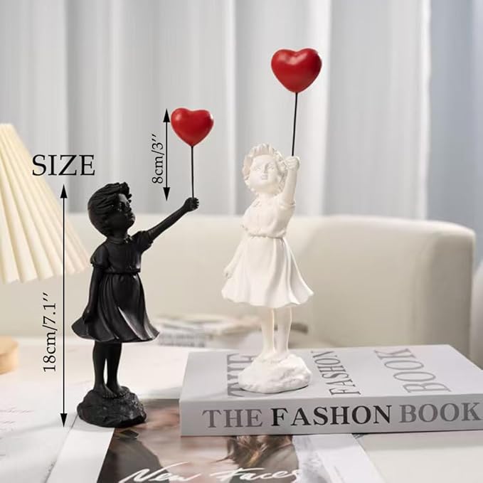 Banksy Street Graffiti Art Statue,Love Balloon Girl Room Decor,Resin Ornaments,Living Room Dining Desk Bookshelf Decorations(White)