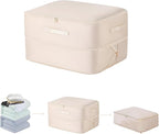 Ultra Space Saving Self Compression Organizer, Large Capacity Storage Bag, Thick Satin Fabric Heavy Duty Bags for Comforters Blankets Bedding Duvet (Beige, Large, 21x17x12in)