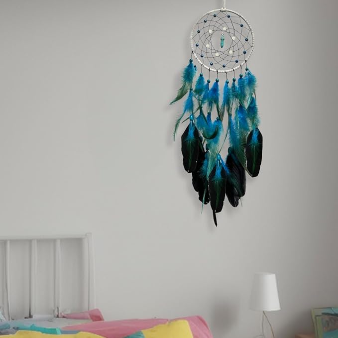 Blue Dream Catchers Glow in The Dark Turquoise Gem Dreamcatcher for Boys Girls Kids Bedroom Handmade Decor Wall Hanging