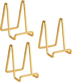Plate Holder Easel Display Stand - 4.5 inch Metal Plate Stands for Display - Tabletop Picture Stand - Gold Iron Easels for Display Pictures | Photo Frames | Book | Decorative Plates | Plaque - 3 Pack
