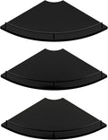 JJL Corner Shelf with Rails, 3-Tier Fan-Shaped Floating Corner Shelf Wall Mounted, 12 Inch Black Rustic Wood Heavy Duty Wall Storage for Bathroom Kitchen Living Room Bedroom