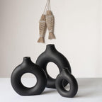 CEMABT Vases for Pampas Grass, 2pc Creative Vase Modern Home Decor,Handmade Vase Black Ceramic Dried Flowers Crafts Ornaments for Office Home Deco Decoration