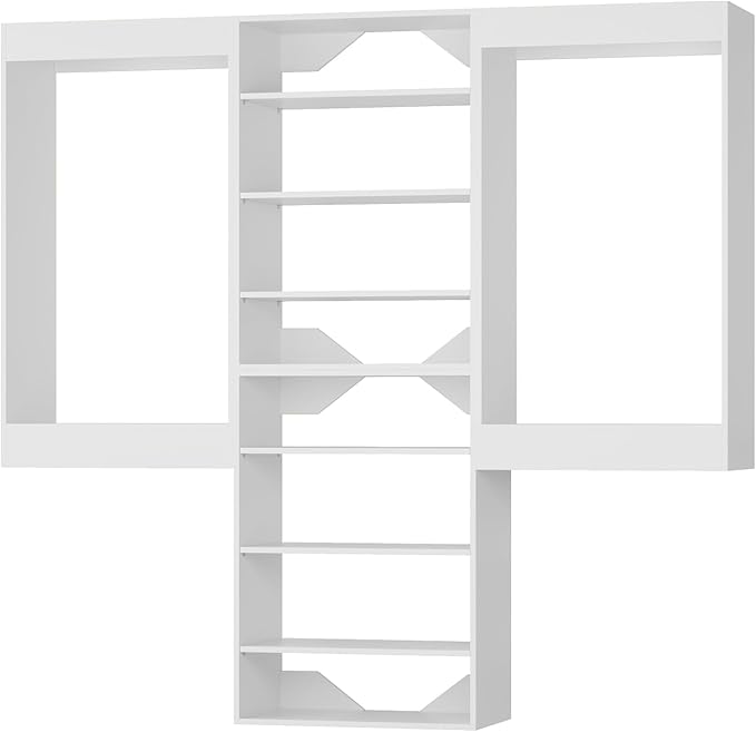 ROOMTEC Modular Closet System, 78" Wall-Mounted Closet Organizer with Hanging Rods and Shelves, Wooden Tower for Walk-In Closets, Wardrobe Storage Kit, White