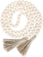 2 Pcs 58.2in 16mm Wood Bead Garland Farmhouse with Tassels,Versatile Prayer Beads Boho Chic Wall Hanging Home Decor，Beige