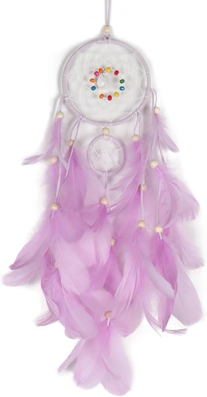 Dream Catcher for Girls Bedroom Wall Decoration, 4.4" x 18" Traditional Circular Net Wall Hanging Home Decor, Purple