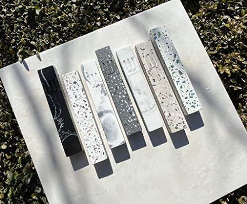 A&S Modern Stone Mezuzah Case Design, Mezuza Cover for Scroll Protection, Easy Peel and Stick Houswarming Gift and Home Blessing (Terrazzo Blue/Green, 6 Inches)