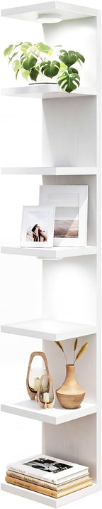 Fixwal Wall Decor 7 Tier Wall Shelf Unit Floating Shelves with LED Lights Lack Shelf for Home Organizer Display White