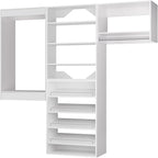 ROOMTEC Modular Closet System, 96" Wall Mounted Modern Closet Organizer with Hanging Rods and Shoe Shelf, Wooden Tower for Walk-In Closets, Wardrobe Storage Kit, White