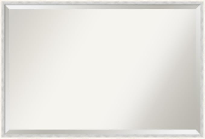 Amanti Art White Wall Mirror 25x37 Paige White Silver Rectangle Bathroom Mirror for Wall Decor Living Room, Large Modern Wood Frame, Hangs Horizonally and Vertically, Bathroom Decor, Beveled Edge