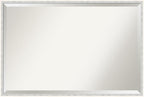 Amanti Art White Wall Mirror 25x37 Paige White Silver Rectangle Bathroom Mirror for Wall Decor Living Room, Large Modern Wood Frame, Hangs Horizonally and Vertically, Bathroom Decor, Beveled Edge