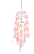 Pretty Jolly Pure Pink Tree of Life Dream Catcher Wall Decor with Healing Crystal Stone Handmade Feather Dream Catchers Decoration Wall Hanging Bedroom Living Room Wedding Party Home Decor-25.6"