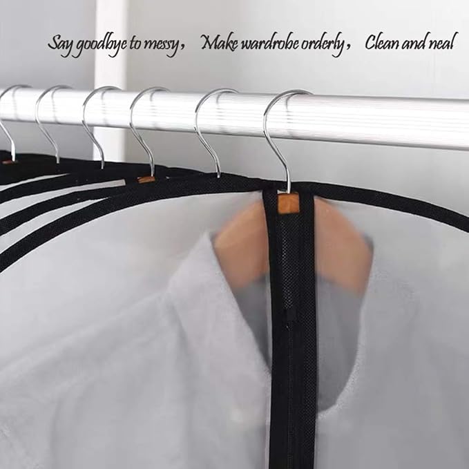 Hanging Garment Bag Suit Bags for Closet Storage (Set of 12) Garment Bags for Hanging Clothes Travel with Zipper for Suit Sweaters Travel Laundry Wardrobe Closet Dust Cover (Black, 24'' x 48'')